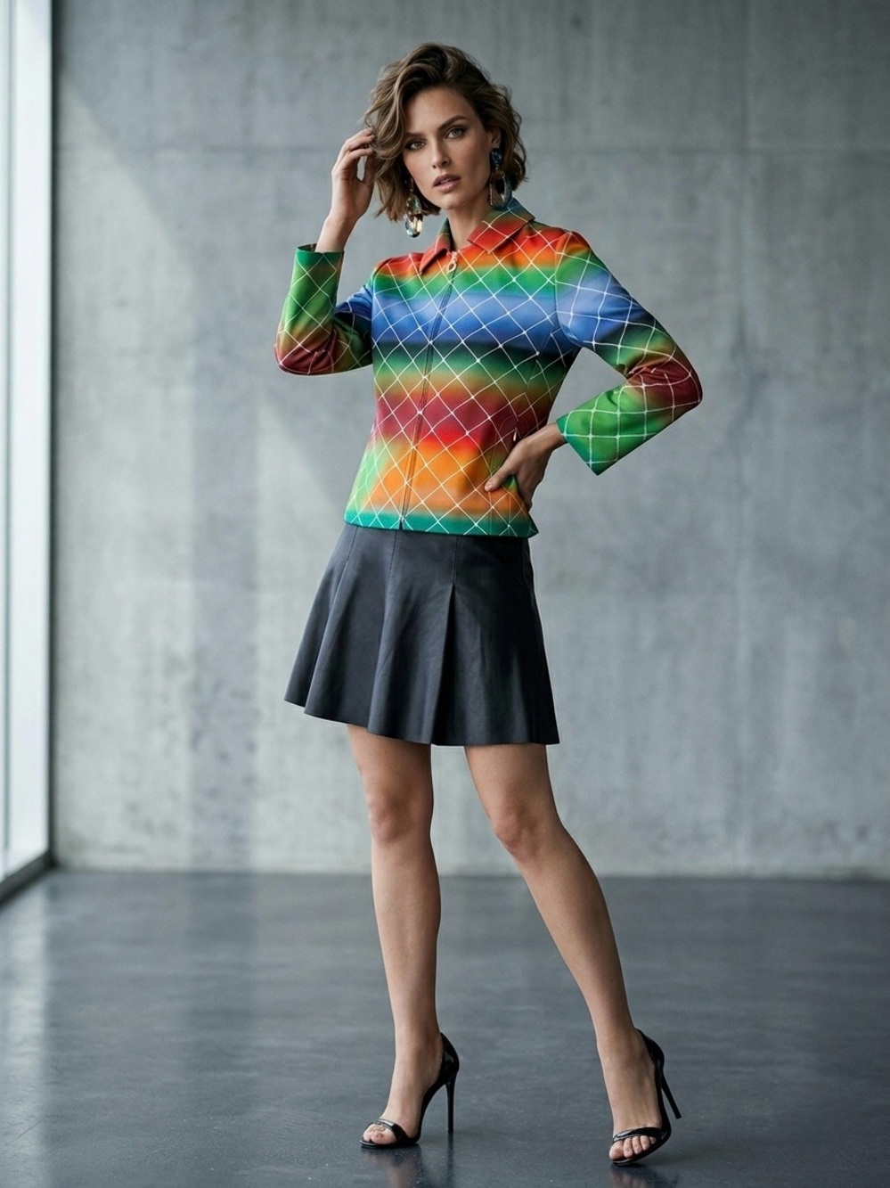 Akris Punto Rainbow Ombre Geometric Lattice Cropped Zip Jacket | 10